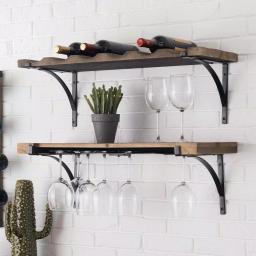 StyleWell Natural Wood and Metal Wall Mounted Wine Glass Organizer thumbnail 3