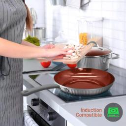 NutriChef 11-Piece Aluminum Nonstick Cookware Set with Gold Lines thumbnail 5