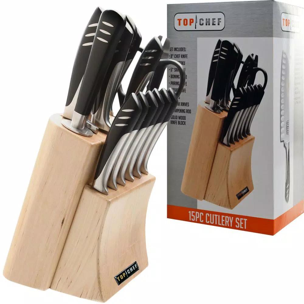 Top Chef Officially Licensed 15-Piece Stainless Steel Knife Set with Wood Block