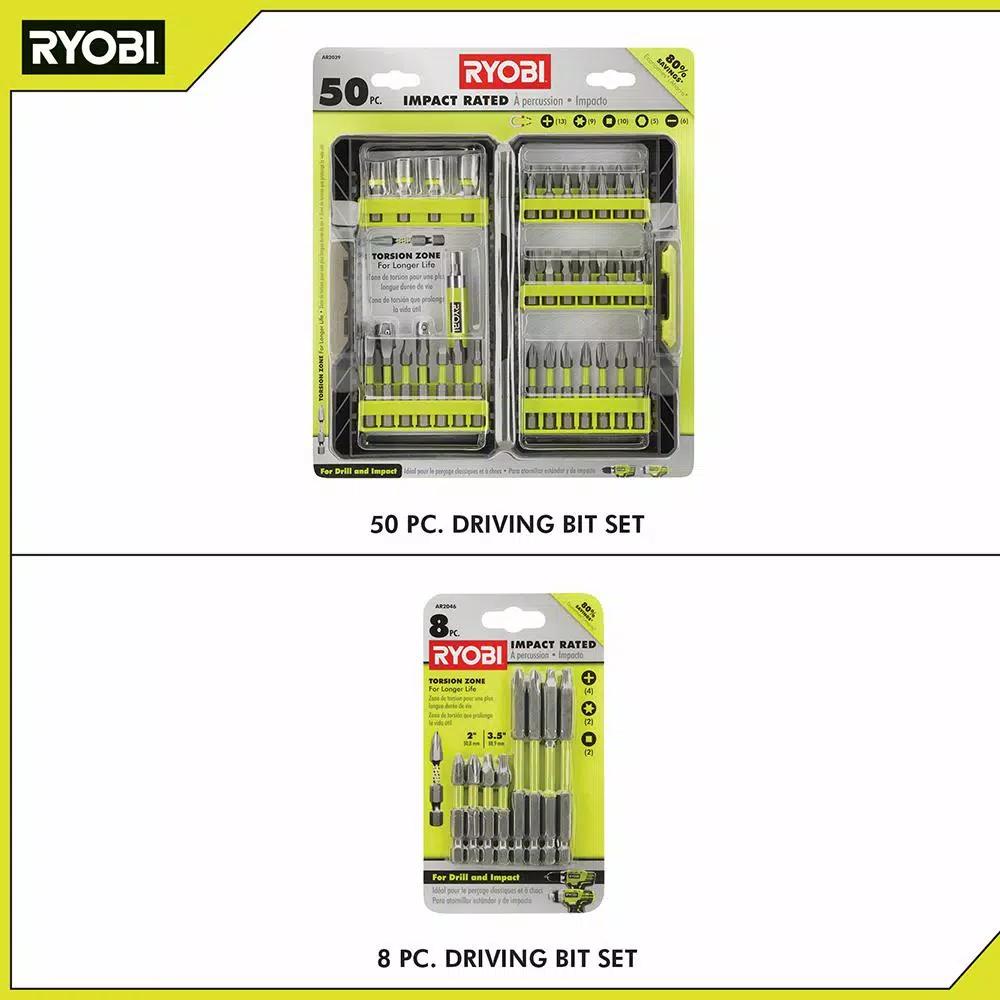 RYOBI Impact Rated Driving Bit Set, 58-Piece Kit with Bonus 8-Piece Set