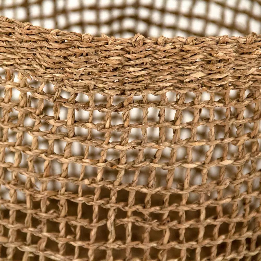 Zentique Hand Woven Seagrass Cylindrical Decorative Basket with Handles, Beige