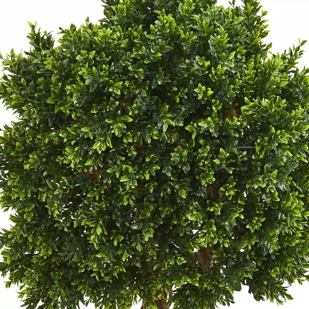 Nearly Natural 46 in. Artificial Boxwood Topiary Tree, UV Resistant Indoor/Outdoor Silk Plant with Planter