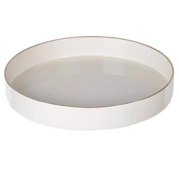Benzara Modern White Round Plastic Serving Tray with Raised Edges