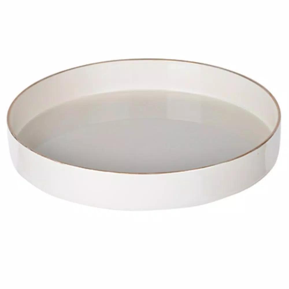 Benzara Modern White Round Plastic Serving Tray with Raised Edges
