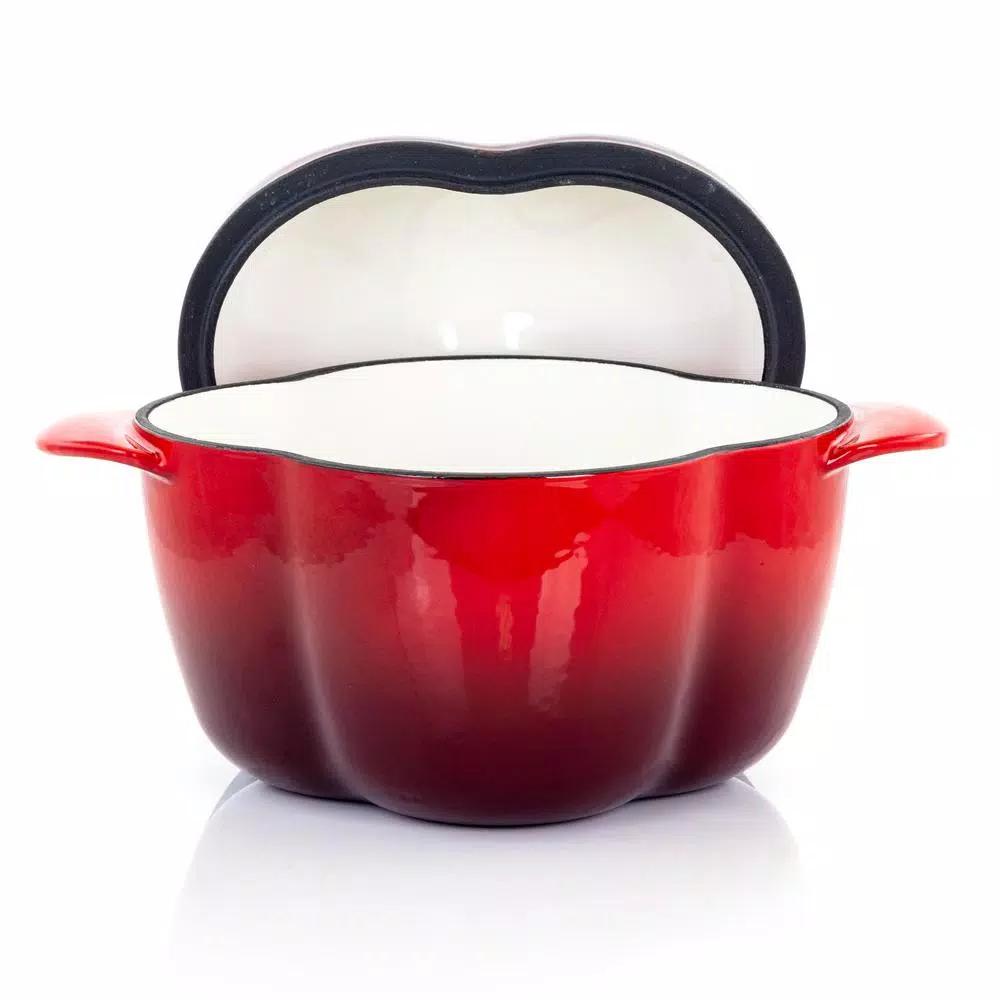 MegaChef 3 Qt. Pepper Shaped Enameled Cast Iron Casserole Dish, Red