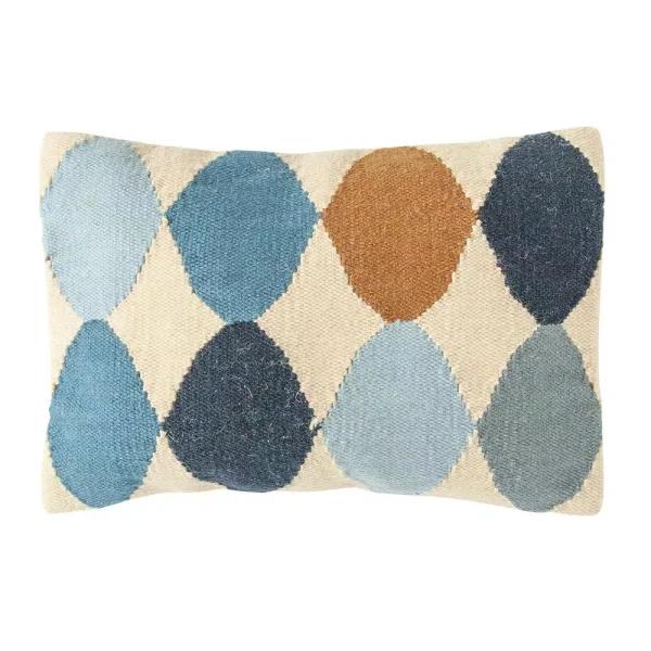 3R Studios Off-White Geometric Pattern Lumbar Throw Pillow, Blue and Brown, 26 x 16 in.