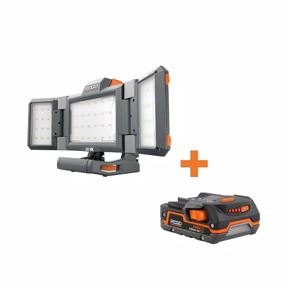 RIDGID 18V Cordless Hybrid Folding Panel Light with 1.5 Ah Lithium-Ion Battery, 2500 Lumens