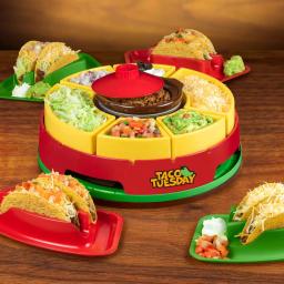 TACO TUESDAY Red Lazy Susan Taco Bar with 16 oz. Removable Warming Pot and 4 Taco Holders thumbnail 7