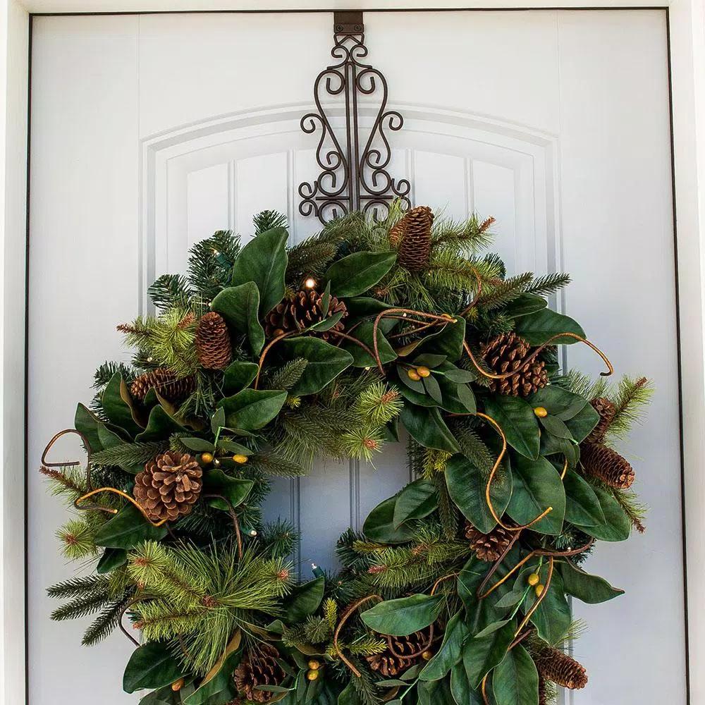 Village Lighting Company Colonial Adjustable Wreath Hanger, Durable Wrought Iron Door Hook, Holds up to 20 lbs