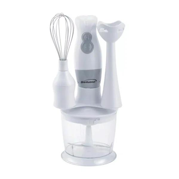 Brentwood Appliances 2-Speed White Handheld Immersion Mixer and Food Processor with Balloon Whisk