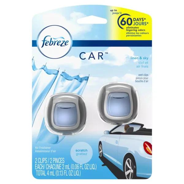 Febreze Car Vent Clip Air Freshener, Linen and Sky Scent (2-Pack)