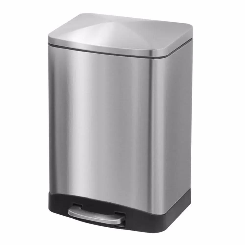 Innovaze 3.2 Gallon Brushed Stainless Steel Rectangular Step-On Trash Can with Fingerprint Resistant Finish