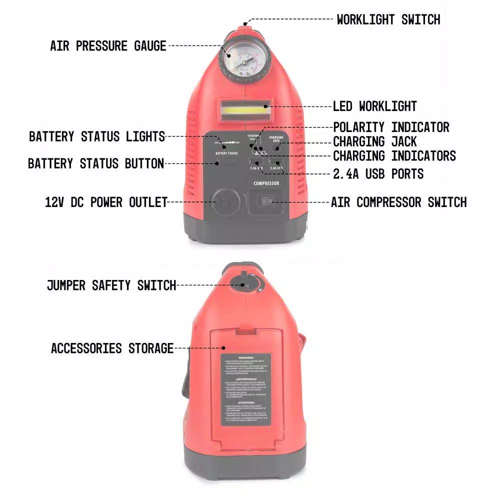 Wagan Tech JumpBoost V6 Air 600 Peak Amp Jump Starter with 150 PSI Air Compressor