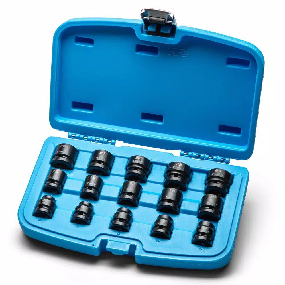 Capri Tools 1/2 in. Drive Metric Stubby Impact Socket Set, 15-Piece