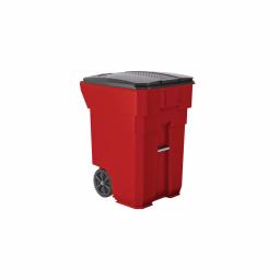 Suncast Commercial 96 Gallon Red Heavy Duty Wheeled Trash Can with Attached Lid thumbnail 1