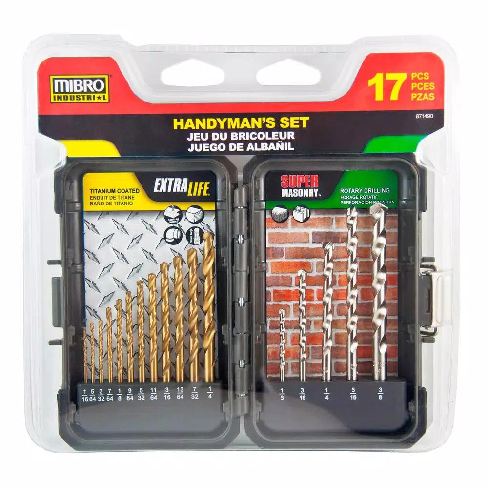 MIBRO 17-Piece Titanium Coated HSS and Carbide Masonry Drill Bit Set