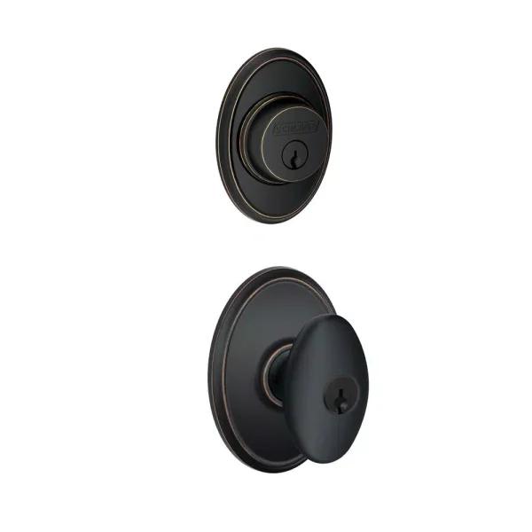 Schlage Wakefield Aged Bronze Single Cylinder Deadbolt and Siena Entry Door Knob Combo Pack
