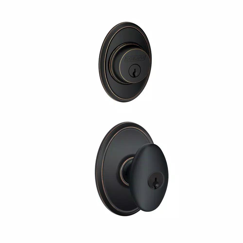 Schlage Wakefield Aged Bronze Single Cylinder Deadbolt and Siena Entry Door Knob Combo Pack
