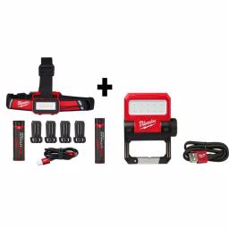 Milwaukee USB Rechargeable LED Headlamp (600 Lumens) and Pivoting Flood Light (550 Lumens) 2-Pack thumbnail 1