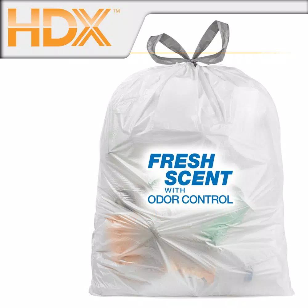 HDX 13 Gallon White Fresh Scent Drawstring Kitchen Trash Bags, 50-Count