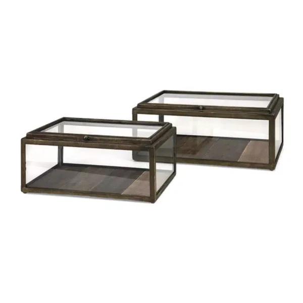 IMAX Winthorp Glass and Wood Decorative Display Boxes, Set of 2