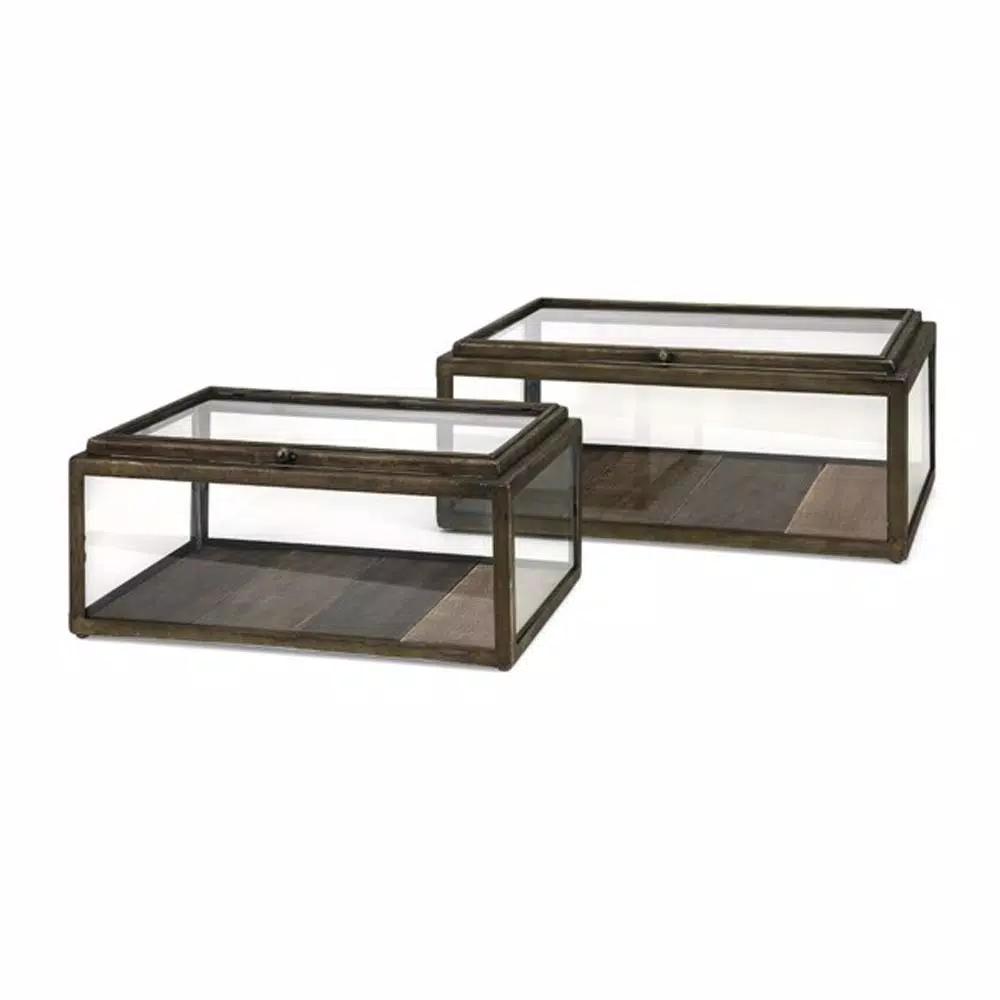 IMAX Winthorp Glass and Wood Decorative Display Boxes, Set of 2