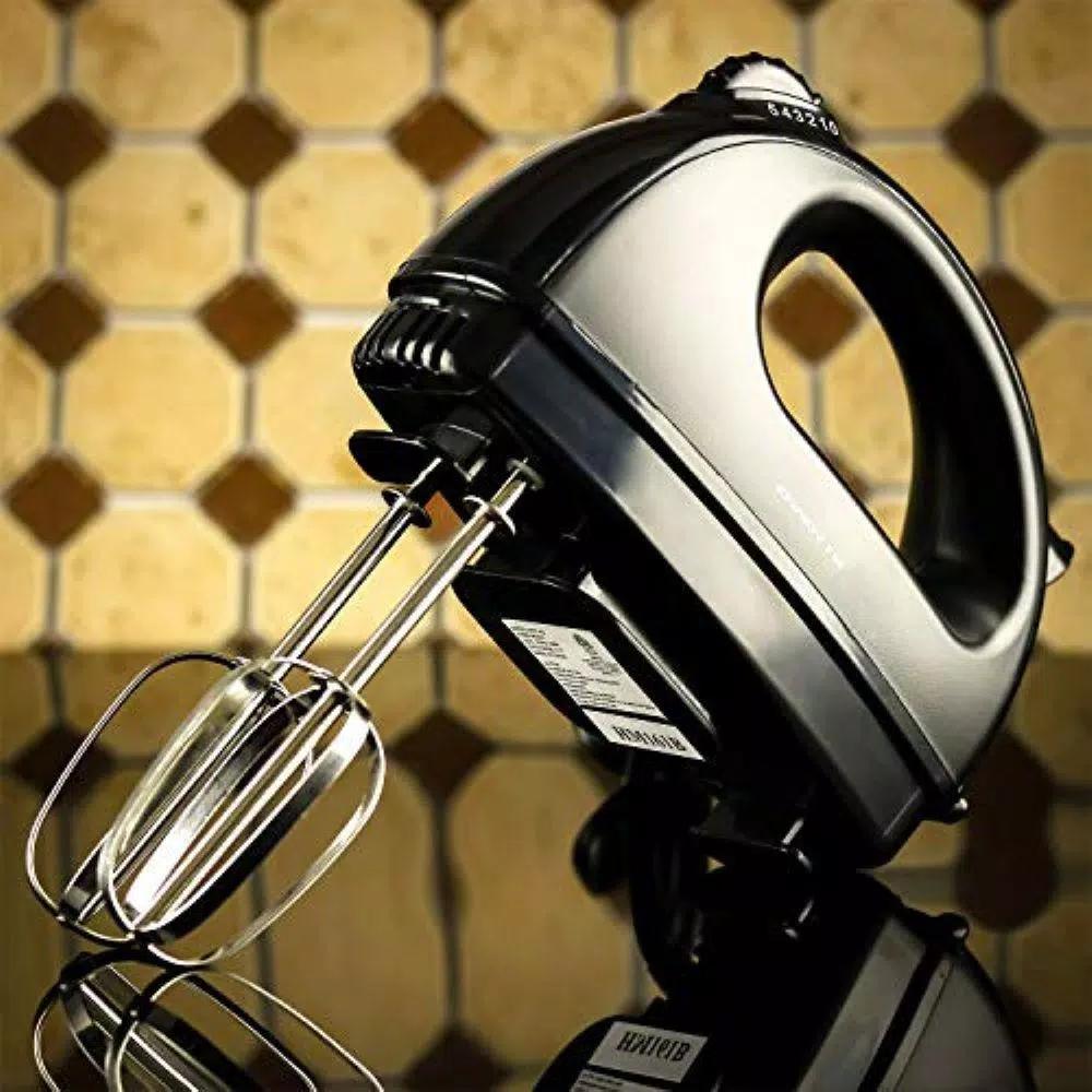 Ovente HM161 5-Speed Electric Hand Mixer, 150W, with Stainless Steel Chrome Beaters and Snap-On Storage Case, Black