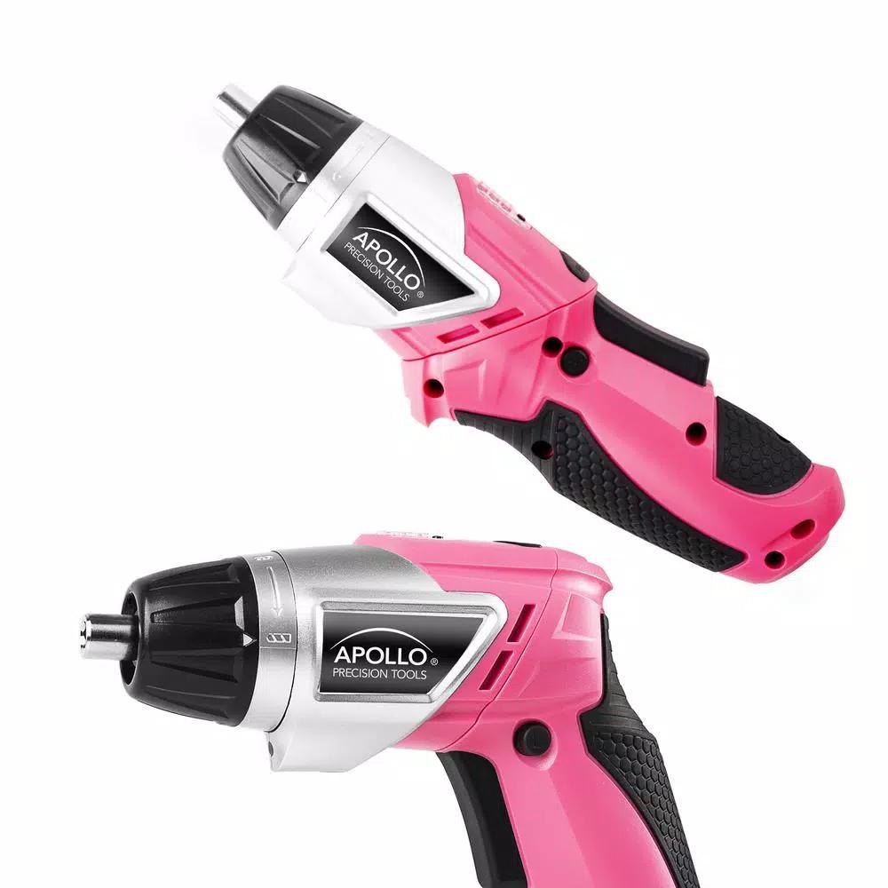 Apollo Tools 3.6V Lithium-Ion Cordless Electric Screwdriver with 45-Piece Accessory Set, Pink