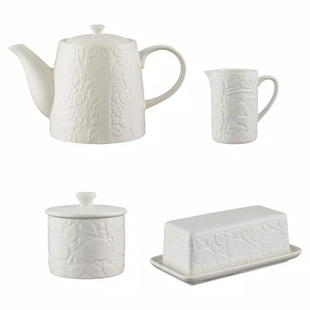 Mason Cash Forest 4-Piece Cream Stoneware Breakfast Set, 59 fl. oz.