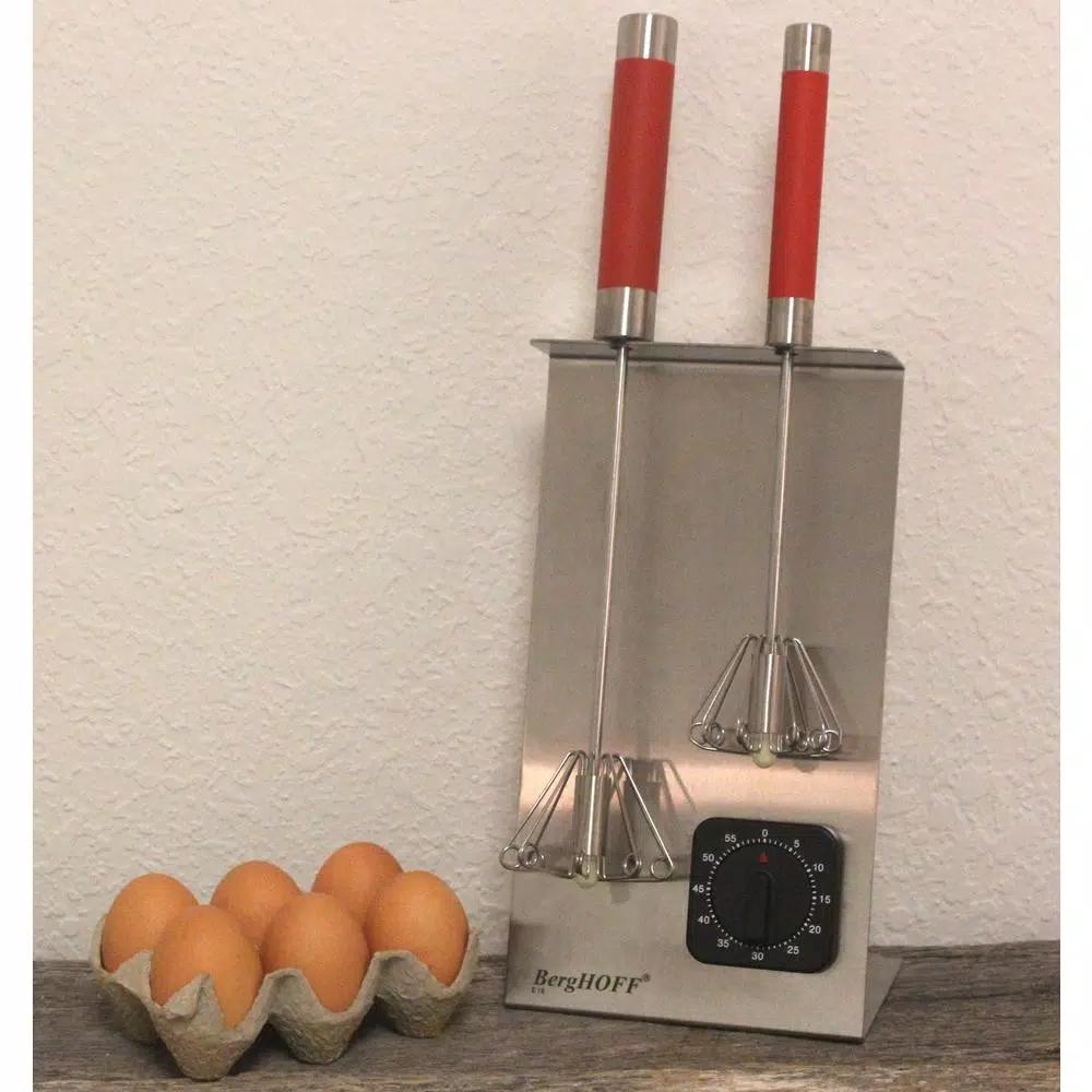 BergHOFF Red 2-Piece Stainless Steel Whisk Set with Storage Stand and Free Timer