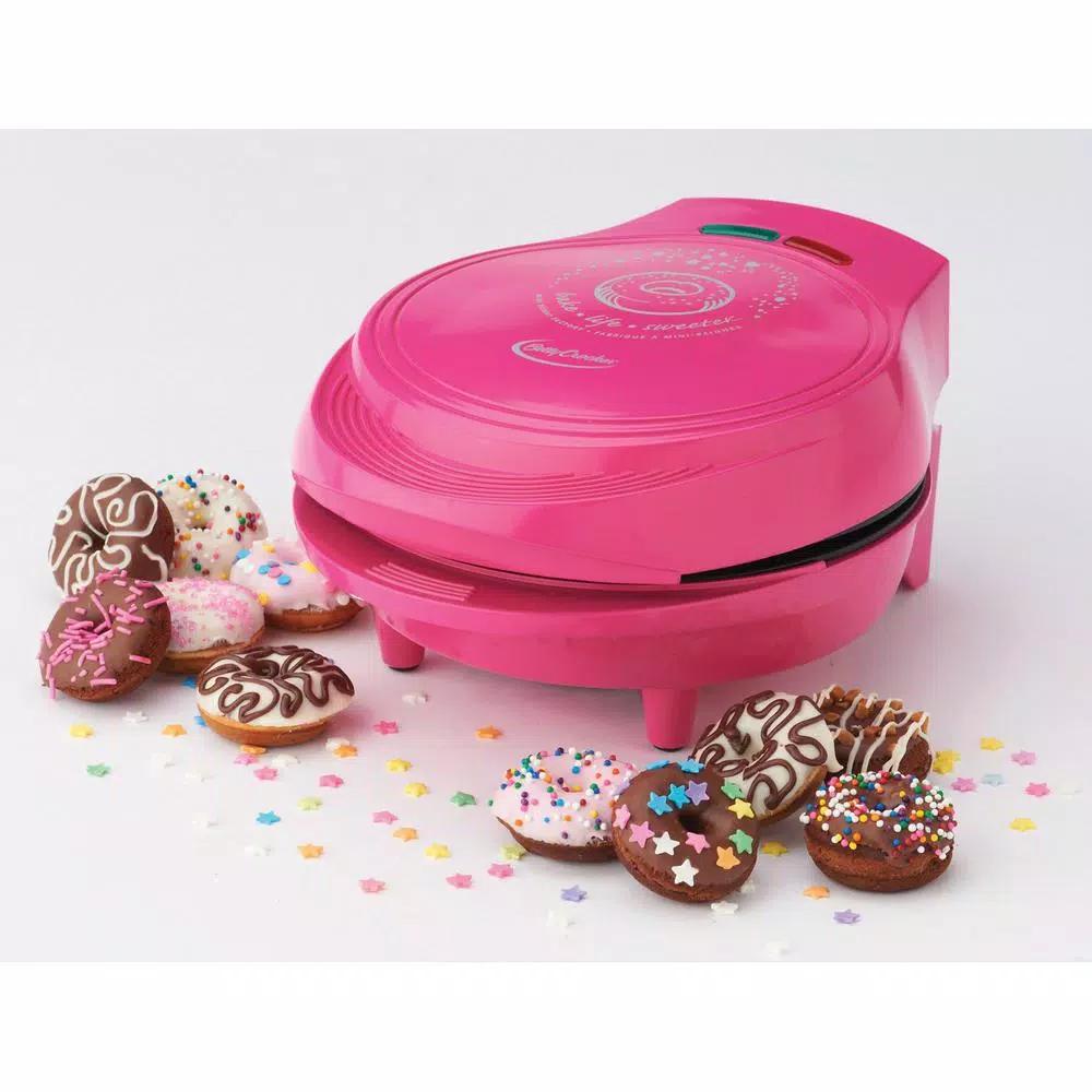 Betty Crocker Mini Donut Maker, Pink Dessert Specialty Appliance with Decorating Kit