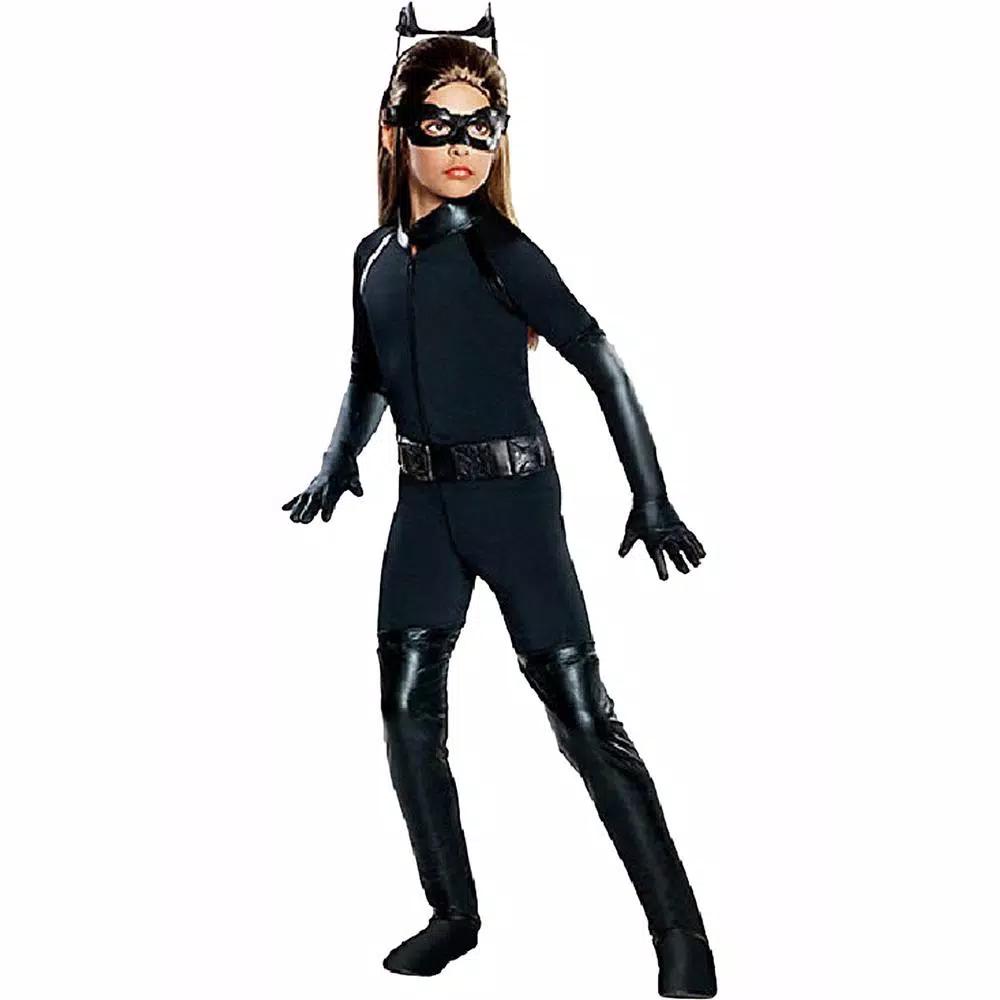 Rubie's Costumes Girls Deluxe Catwoman Costume - Black Faux Leather Superhero Villain Outfit