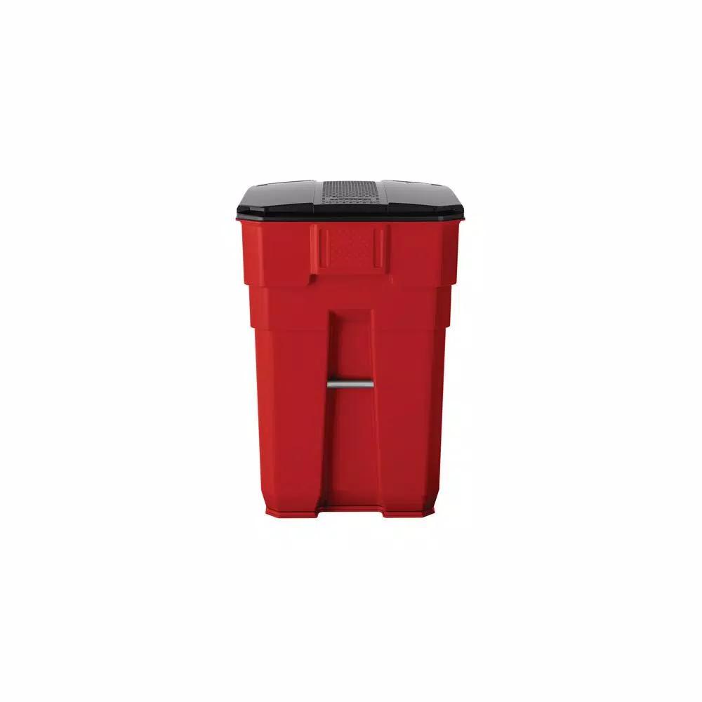 Suncast Commercial 96 Gallon Red Heavy Duty Wheeled Trash Can with Attached Lid