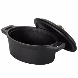 Gibson Home Campton 0.35 qt. Oval Cast Iron Mini Casserole Dish with Lid and Wood Base, Black thumbnail 5