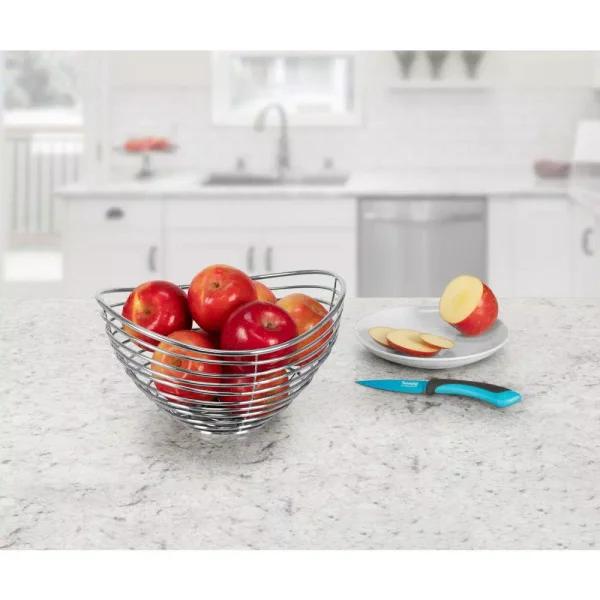 Spectrum Opus Chrome Steel Fruit Bowl - Decorative Countertop Produce & Bread Basket