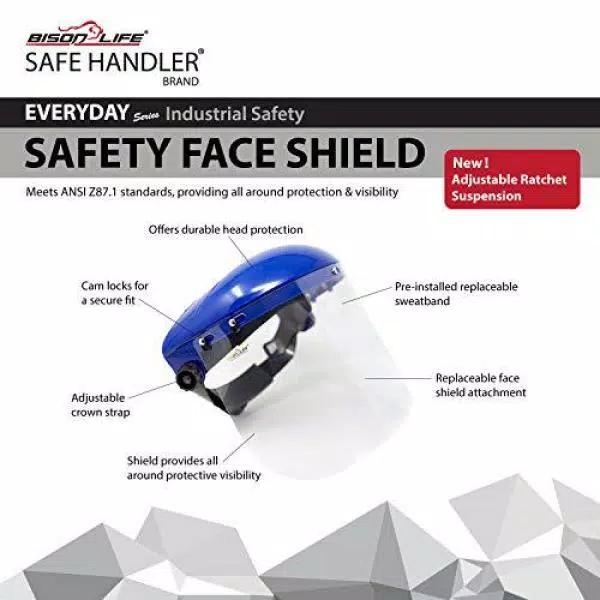 Bison Life Ratchet Headgear for Face Shields, High-Strength Thermoplastic, Blue