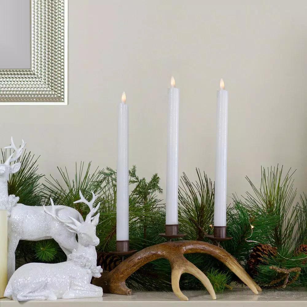 Northlight Set of 2 White Wax Flameless Taper Christmas Candles, 12 in. with 3D Flickering Light