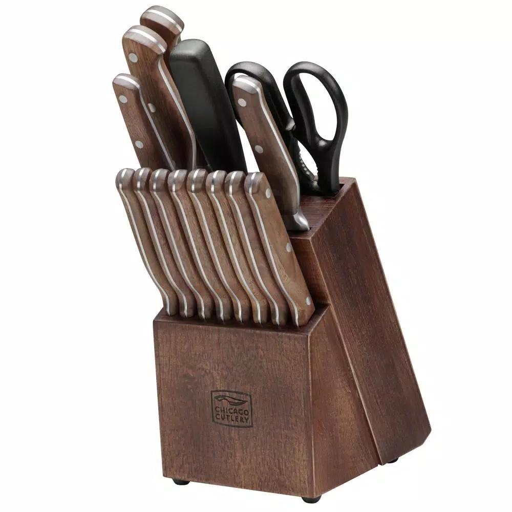 Chicago Cutlery Precision Cut 15-Piece German Stainless Steel Knife Block Set with Walnut Handles