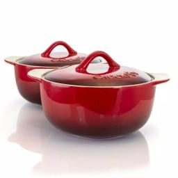 Crock-Pot Artistan 4-Piece Round Stoneware Casserole Set with Lids, Red thumbnail 2
