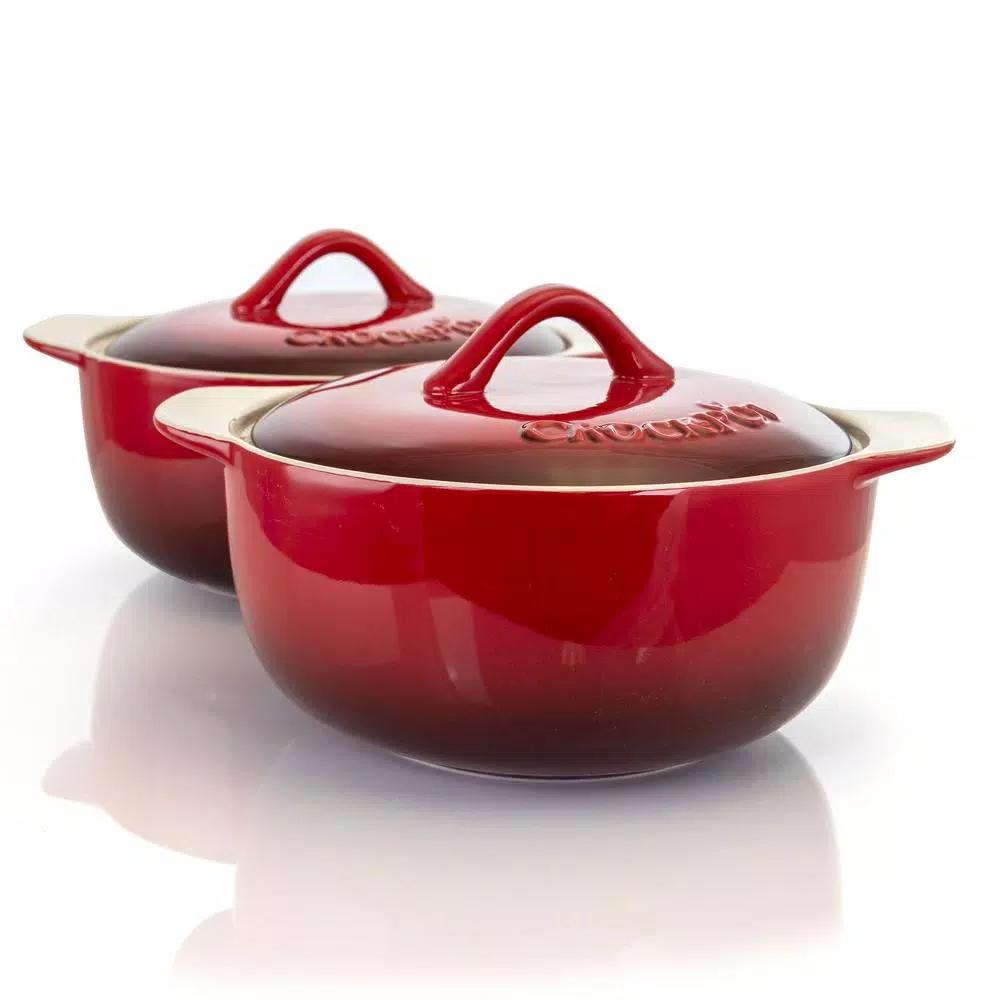 Crock-Pot Artistan 4-Piece Round Stoneware Casserole Set with Lids, Red