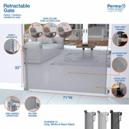 Perma Child Safety 33 in. Outdoor Retractable Gate, Extra Wide up to 71 in., Gray thumbnail 3