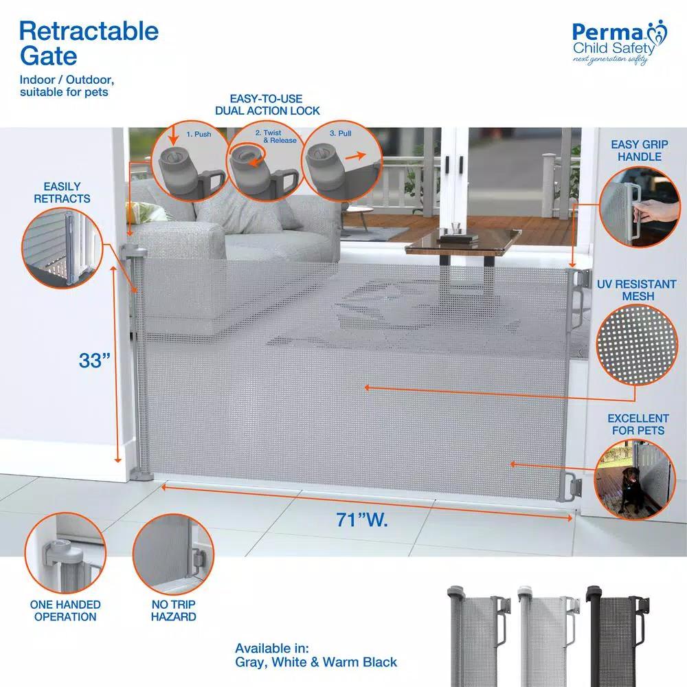 Perma Child Safety 33 in. Outdoor Retractable Gate, Extra Wide up to 71 in., Gray