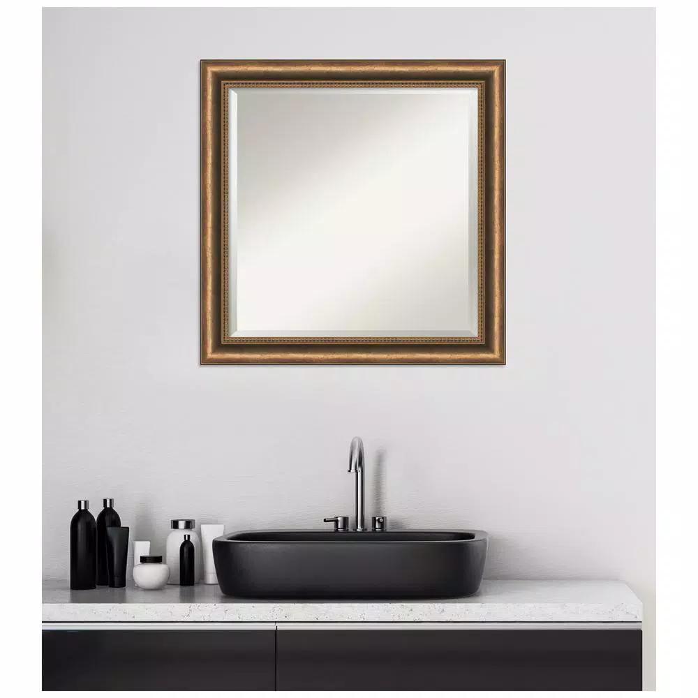 Amanti Art Manhattan 24 in. Square Bronze Wood Framed Beveled Edge Bathroom Vanity Mirror