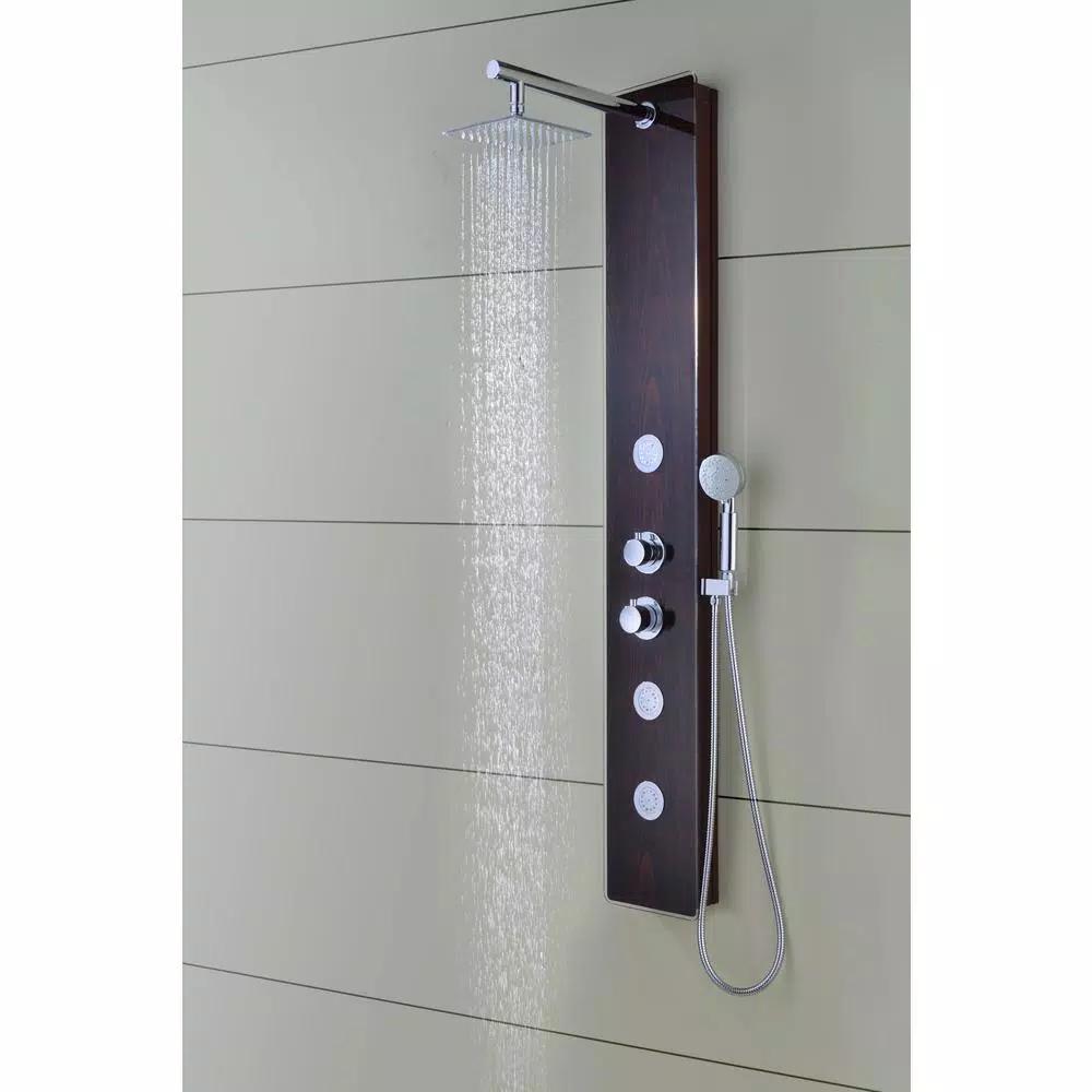 ANZZI Pure 59 in. 3-Jet Full Body Shower Panel System, Mahogany Deco-Glass with Heavy Rain Head & Handheld Sprayer
