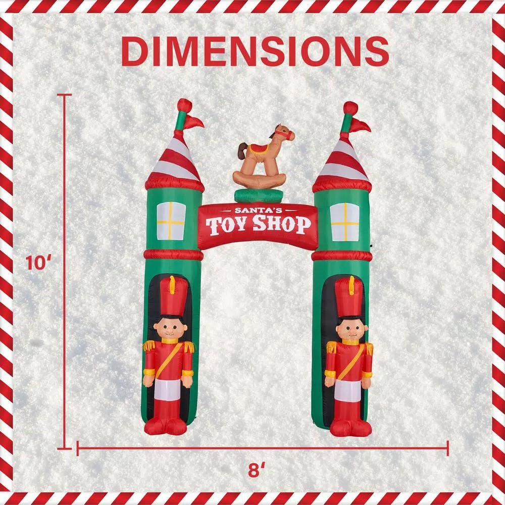 Fraser Hill Farm 10 ft. Santa's Toy Shop Archway Inflatable with White Lights