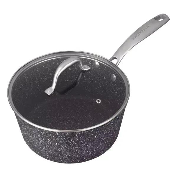 MasterPan Granite Ultra 2 qt. Cast Aluminum Nonstick Saucepan with Glass Lid, Black
