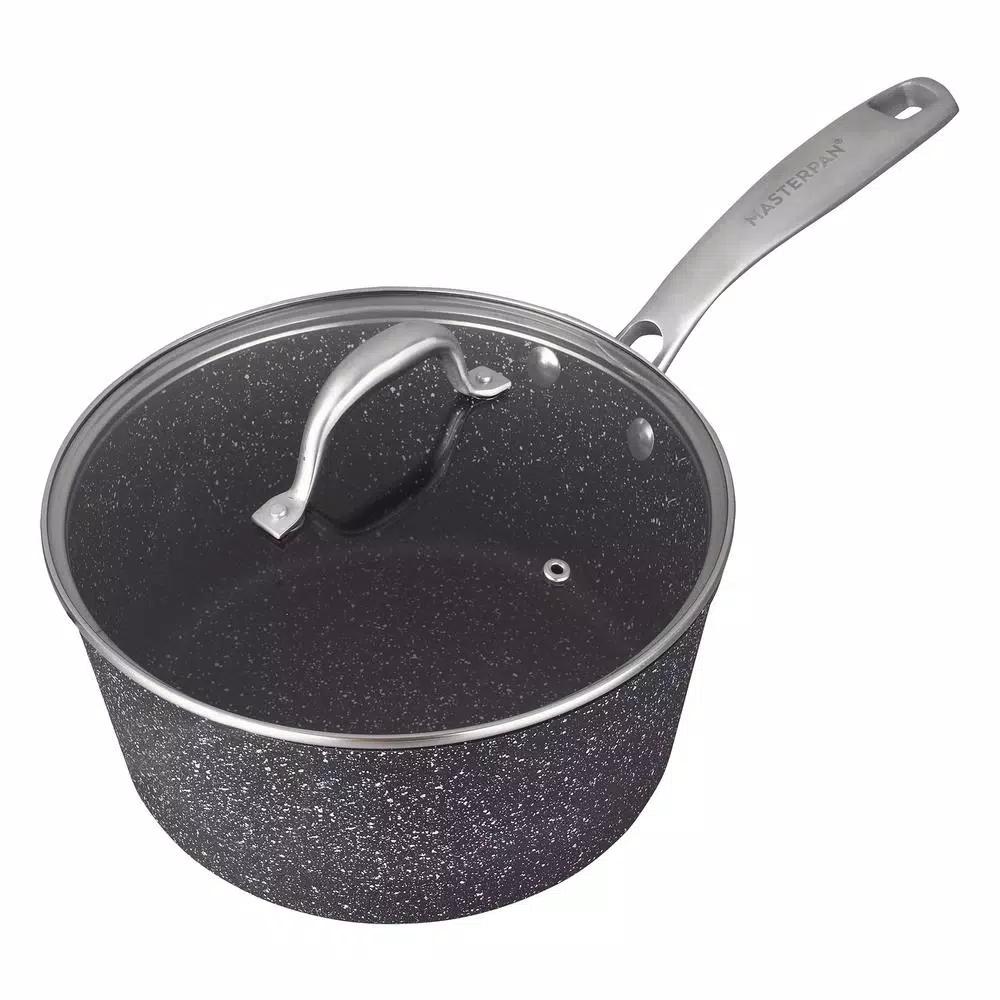 MasterPan Granite Ultra 2 qt. Cast Aluminum Nonstick Saucepan with Glass Lid, Black