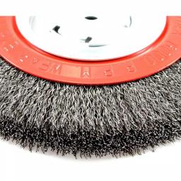 Forney 8 in. Wide Face Crimped Wire Bench Wheel Brush, 1/2 in. and 5/8 in. Arbor thumbnail 3
