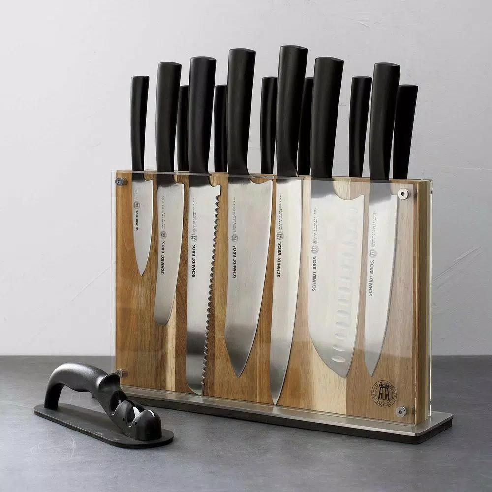SCHMIDT BROS. Schmidt Brothers Carbon 6 15-Piece German Stainless Steel Cutlery Set with Acacia Wood Downtown Knife Block