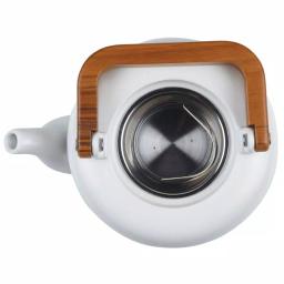 BonJour Wayfarer 4-Cup Matte White Ceramic Teapot with Stainless Steel Infuser and Teak Wood Accents thumbnail 2